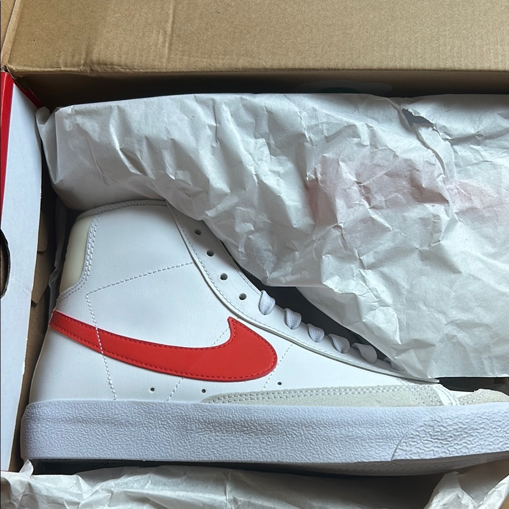 Nike White and Red High-Top Sneakers